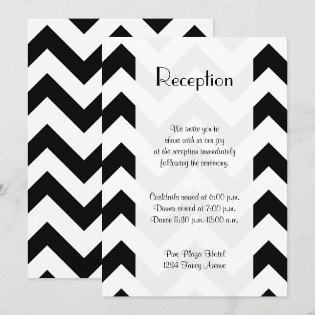 Invitation Motif zig-zag noir et blanc, Chevron, Réception (Devant / Derrière)