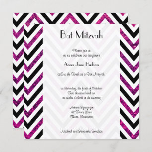 Invitation Motif Zigzag, Chevron, Parties scintillant rose, B