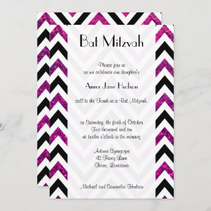 Invitation Motif Zigzag, Chevron, Parties scintillant rose, B