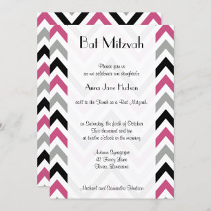 Invitation Motif Zigzag, Motif Chevron, Rose, Bat mitzvah