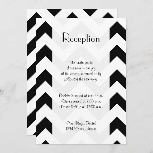 Invitation Motif Zigzag Noir et Blanc, Chevron, Réception (Devant / Derrière)