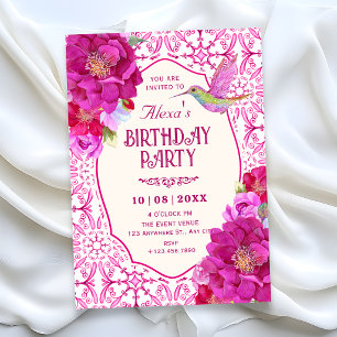 Invitation motifCarreau artistique floral rose anniversaire
