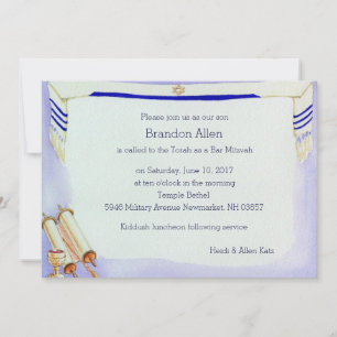 Invitation Motifs Bar Mitzvah en aquarelle