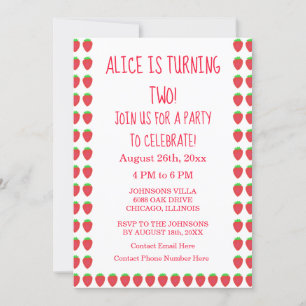 Invitation Motifs fraises 2e anniversaire fête âge personnali