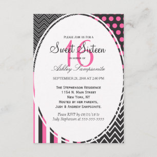 Invitation Motifs roses, noirs, et blancs