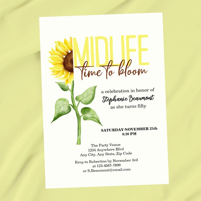 Invitation Motivational Midlife Sunflower Bloom 50e anniversa (Créateur téléchargé)