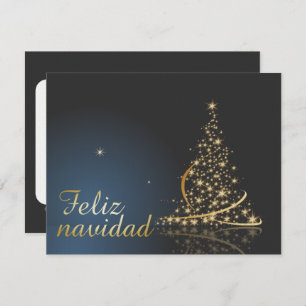 Invitation Motivo navideño azul con dorado árbol de navidad.