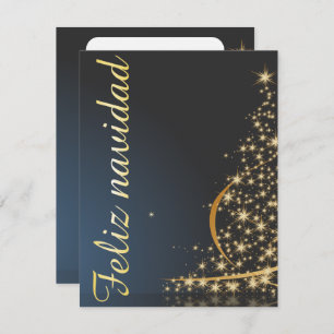 Invitation Motivo navideño azul con dorado árbol de navidad.