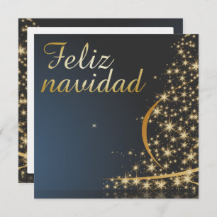 Invitation Motivo navideño azul con dorado árbol de navidad.