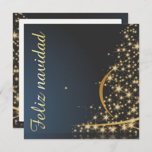 Invitation Motivo navideño azul con dorado árbol de navidad.