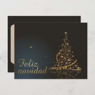 Invitation Motivo navideño azul con dorado árbol de navidad.
