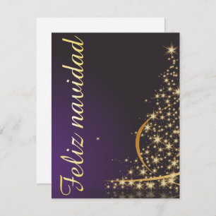 Invitation Motivo navideño morado oscuro con dorado árbol de