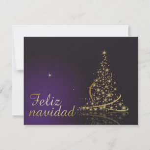 Invitation Motivo navideño morado oscuro con dorado árbol de