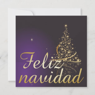 Invitation Motivo navideño morado oscuro con dorado árbol de
