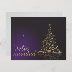 Invitation Motivo navideño morado oscuro con dorado árbol de