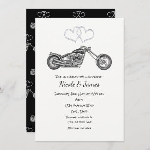 Invitation Moto Black & Silver Hearts Mariage de moto