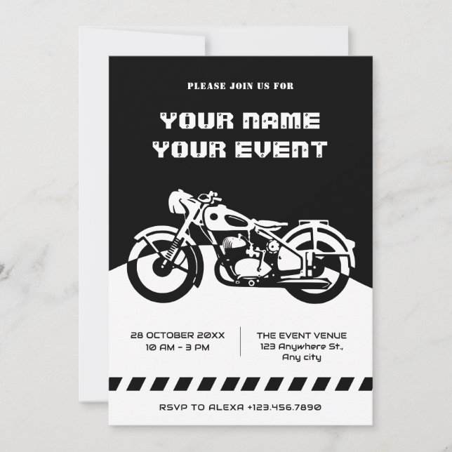 Invitation Moto classique noir et blanc (Devant)