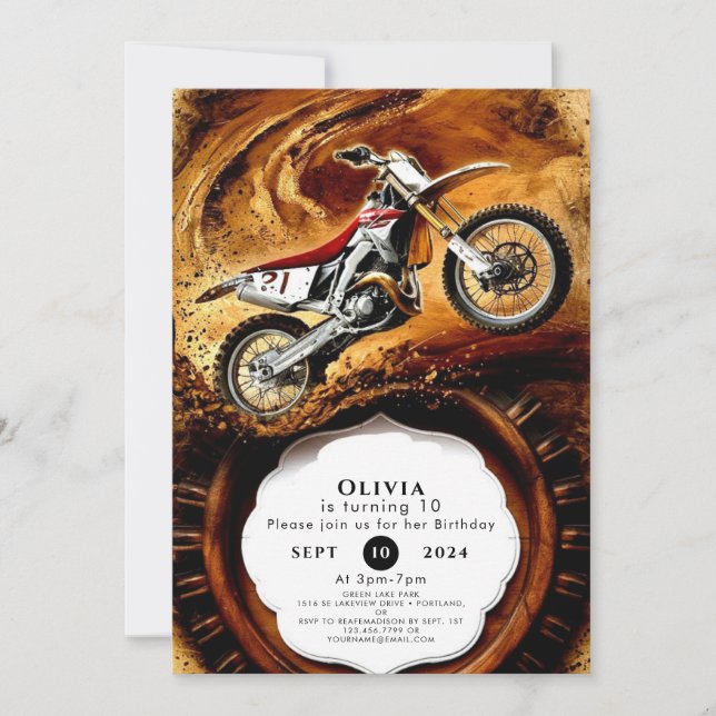 Invitation Moto colorée Off Road pour enfants anniversaire (Devant)
