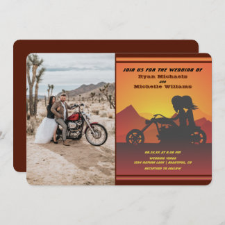 Invitation Moto Couple Mountain Sunset Mariage photo