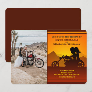 Invitation Moto Couple Mountain Sunset Mariage photo