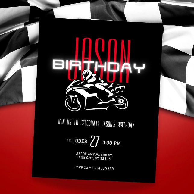 Invitation Moto d'anniversaire sombre (Créateur téléchargé)