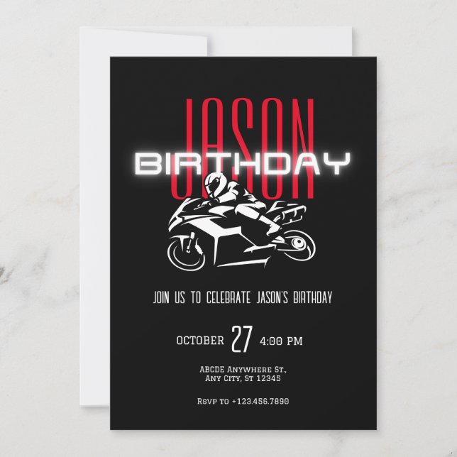 Invitation Moto d'anniversaire sombre (Devant)