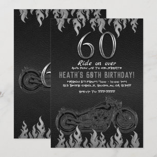 Invitation Moto en cuir noir argent 60TH 60e anniversaire