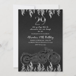 Invitation Moto en cuir noir en argent 29e anniversaire