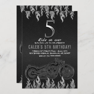 Invitation Moto en cuir noir en argent 5 5e anniversaire