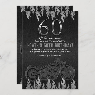 Invitation Moto en cuir noir en argent 60ÈME 60 Anniversaire