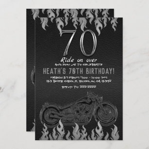 Invitation Moto en cuir noir en argent 70E 70 Anniversaire
