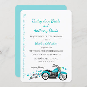 Invitation Moto et Coeurs Mariage Aqua