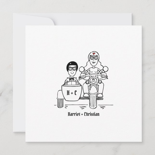 Invitation Moto et Mariage Sidecar personnalisés (Devant)