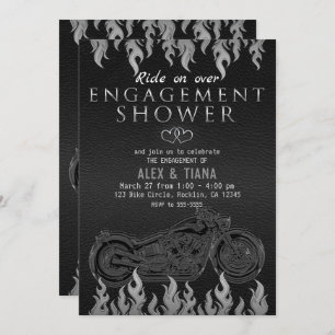 Invitation Moto Fiançailles en cuir noir Silver Douche