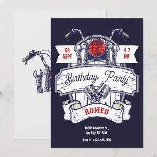 Invitation Moto garage personnalisé emblématique anniversaire