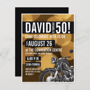 Invitation Moto thème 50e anniversaire fête Gold noir