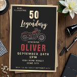 Invitation Moto vintage 50e anniversaire de fête de vélo<br><div class="desc">Carte moto 50th Birthday Biker Party avec design moto Vintage. Invitation audacieuse à l'anniversaire sur le thème de la moto ! Doté d'une impressionnante illustration vintage de moto et d'un arrière - plan noir, ce design est parfait pour tous les fans de moto. Personnalisez avec les détails de votre fête...</div>