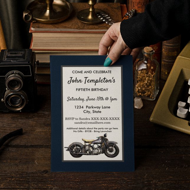Invitation Moto vintage Antique fête d'anniversaire Hommes (Créateur téléchargé)