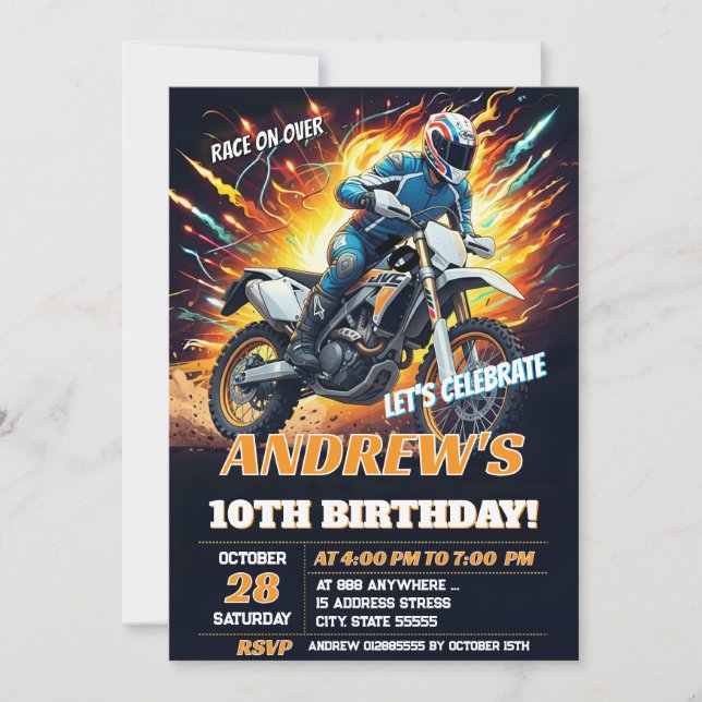 Invitation Motocross Dirt Bike Birthday Biker (Devant)