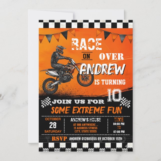 Invitation Motocross Dirt Bike sur mesure Anniversaire modern (Devant)