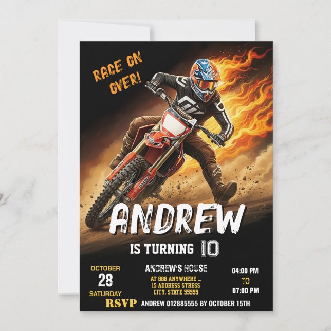 Invitation Motocross Dirt Motorbike moderne Anniversaire (Devant)