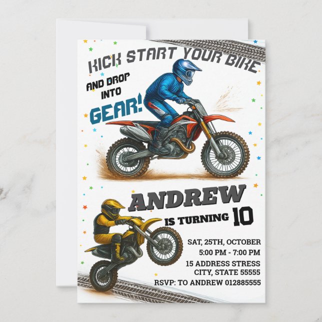 Invitation Motocross Dirt Motorbike personnelle moderne Anniv (Devant)