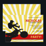 Invitation Motocross Dirtbike Invitation, Jaune et Rouge<br><div class="desc">Cette invitation branchée est parfaite pour une fête d'anniversaire d'amoureux de moto-cross. Utilisez le formulaire modèle pour ajouter vos informations et modifier l'année à ce que vous avez besoin. La fonction PERSONNALISER peut être utilisée pour modifier la disposition des détails de la partie et pour ajouter du texte à l'arrière...</div>