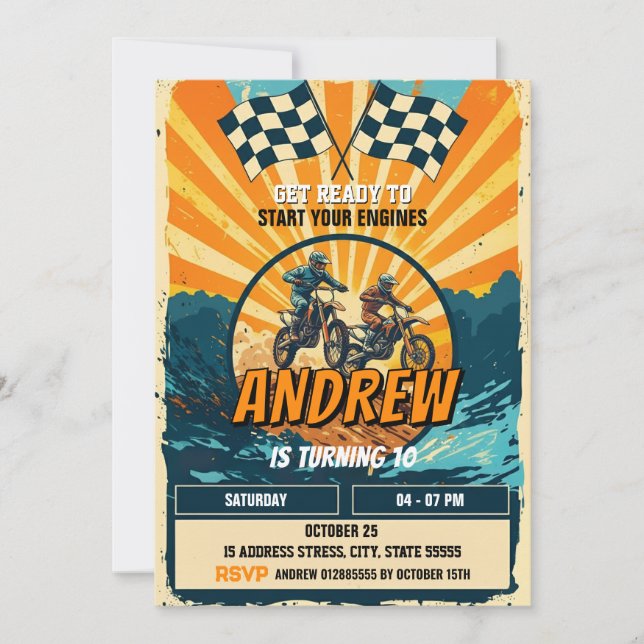 Invitation Motocross Racing Dirt Motorbike Anniversaire (Devant)