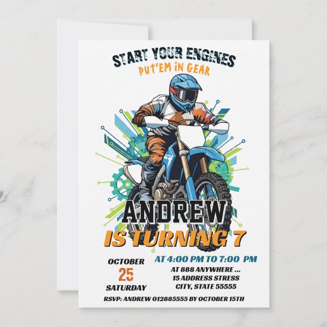 Invitation Motocross Racing personnalisé Dirt Boy Biker Anniv (Devant)