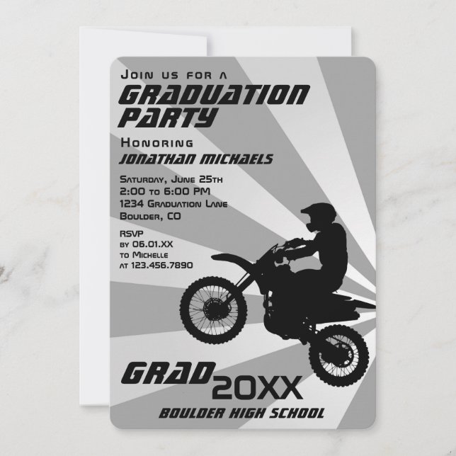 Invitation Motocross Retro Sunburst Graduation en VTT (Devant)