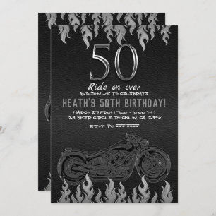 Invitation Motocyclette en cuir noir 50E 50 Anniversaire