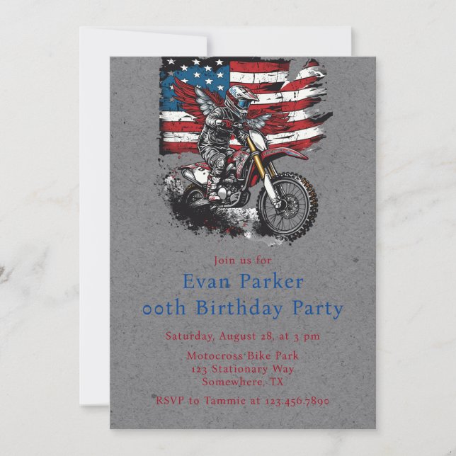 Invitation Motorbike United States Drapeau 00e fête d'anniver (Devant)