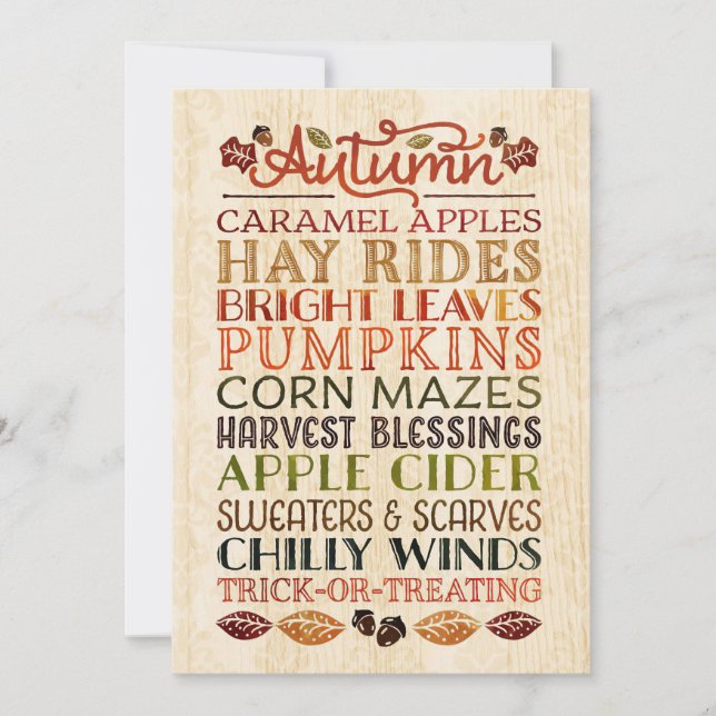 Invitation Mots descriptifs de Thanksgiving automne (Devant)