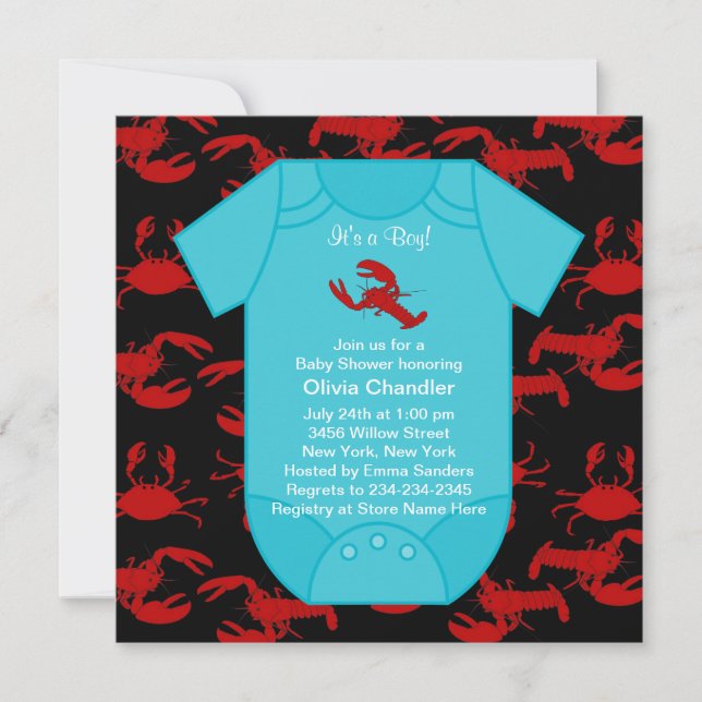 Invitation Moucherolle rouge Crawfish Baby Boy Shower Invita (Devant)